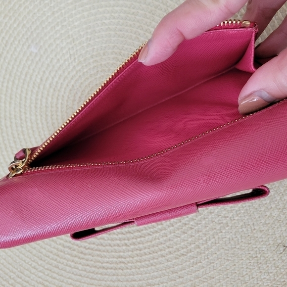 Prada Saffiano Fiocco Leather Bow Continental Flap Wallet Pink Peonia - Picture 13 of 14